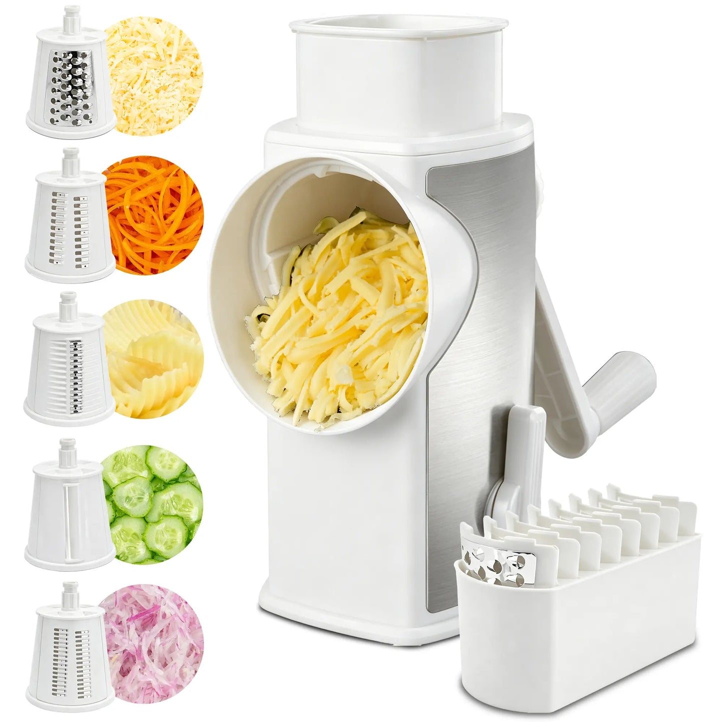 5-Blade Rotary Cheese Grater – Multi-Function Vegetable Slicer & Food Shredder for Kitchen