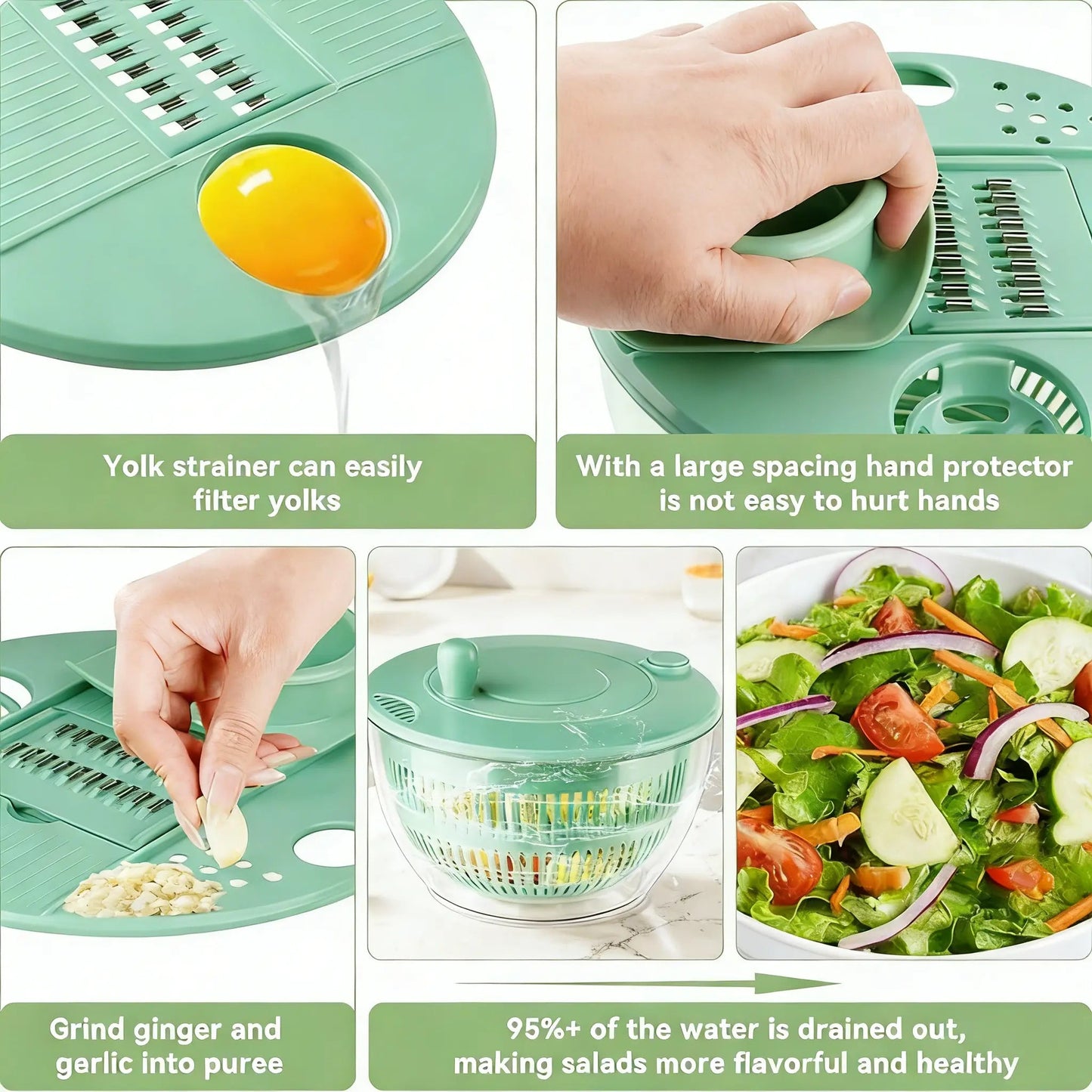 Salad Spinner with Slicer – 5.3 Qt Vegetable Washing Bowl & Kitchen Food Prep Tool
