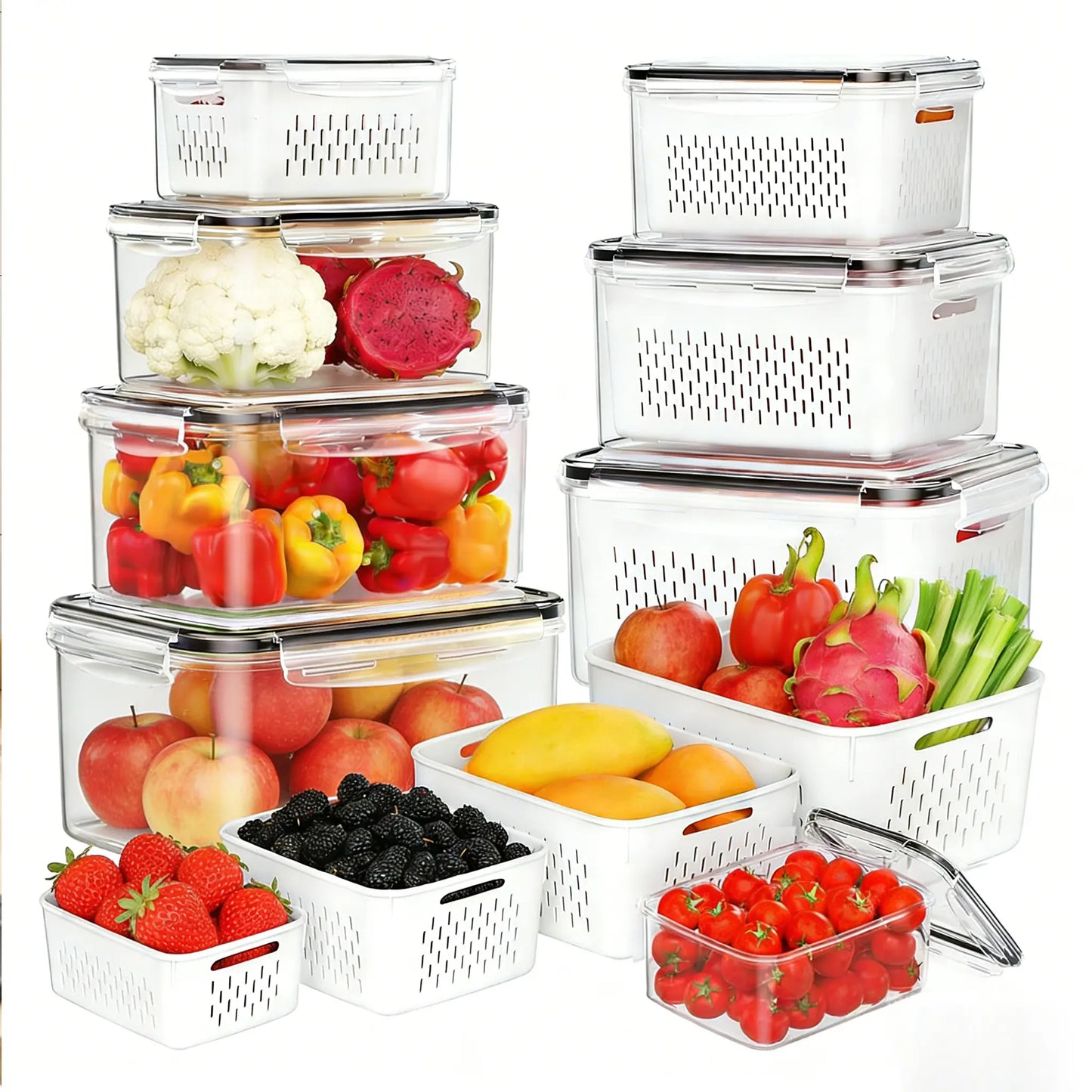 BPA-Free Food Storage Containers – Stackable Fridge Keepers for Fruits, Vegetables & Salad