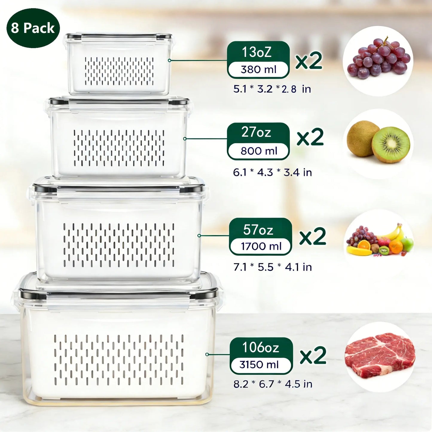 BPA-Free Food Storage Containers – Stackable Fridge Keepers for Fruits, Vegetables & Salad