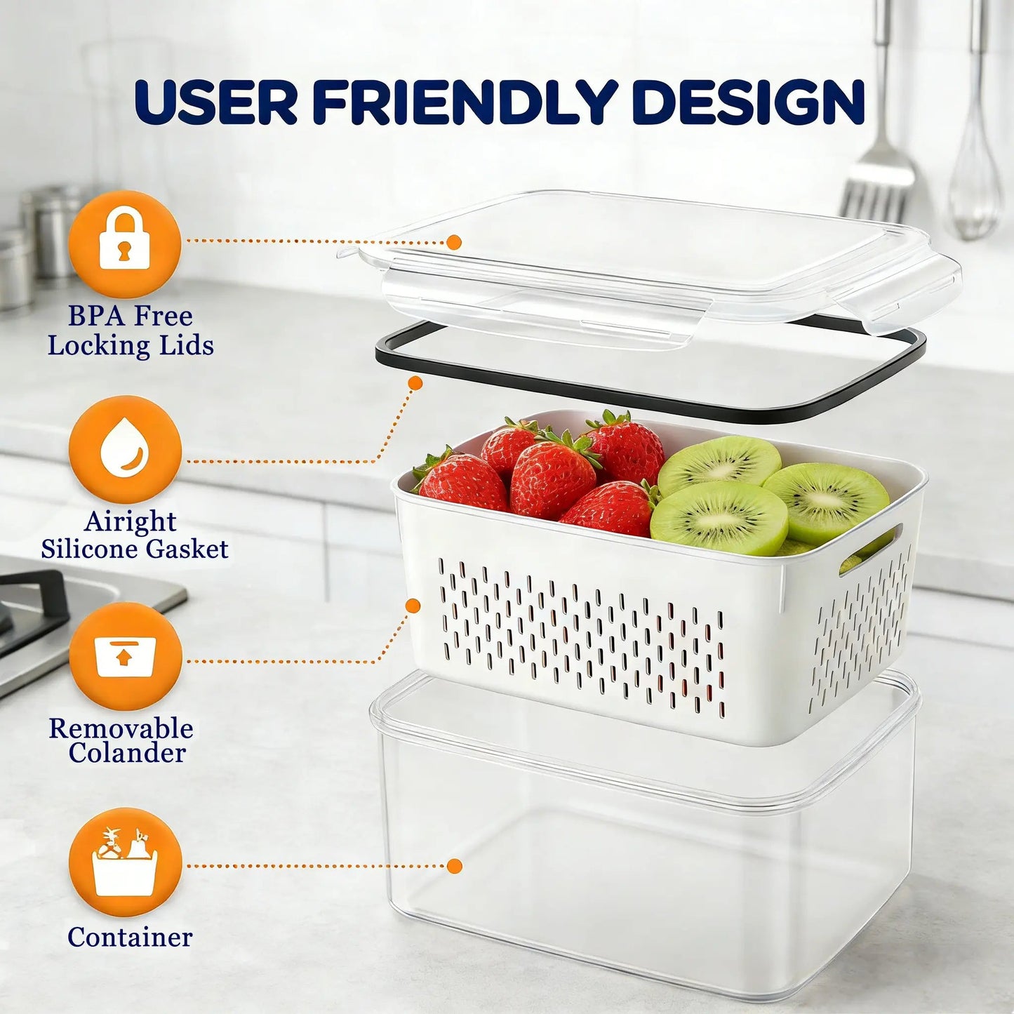 BPA-Free Food Storage Containers – Stackable Fridge Keepers for Fruits, Vegetables & Salad