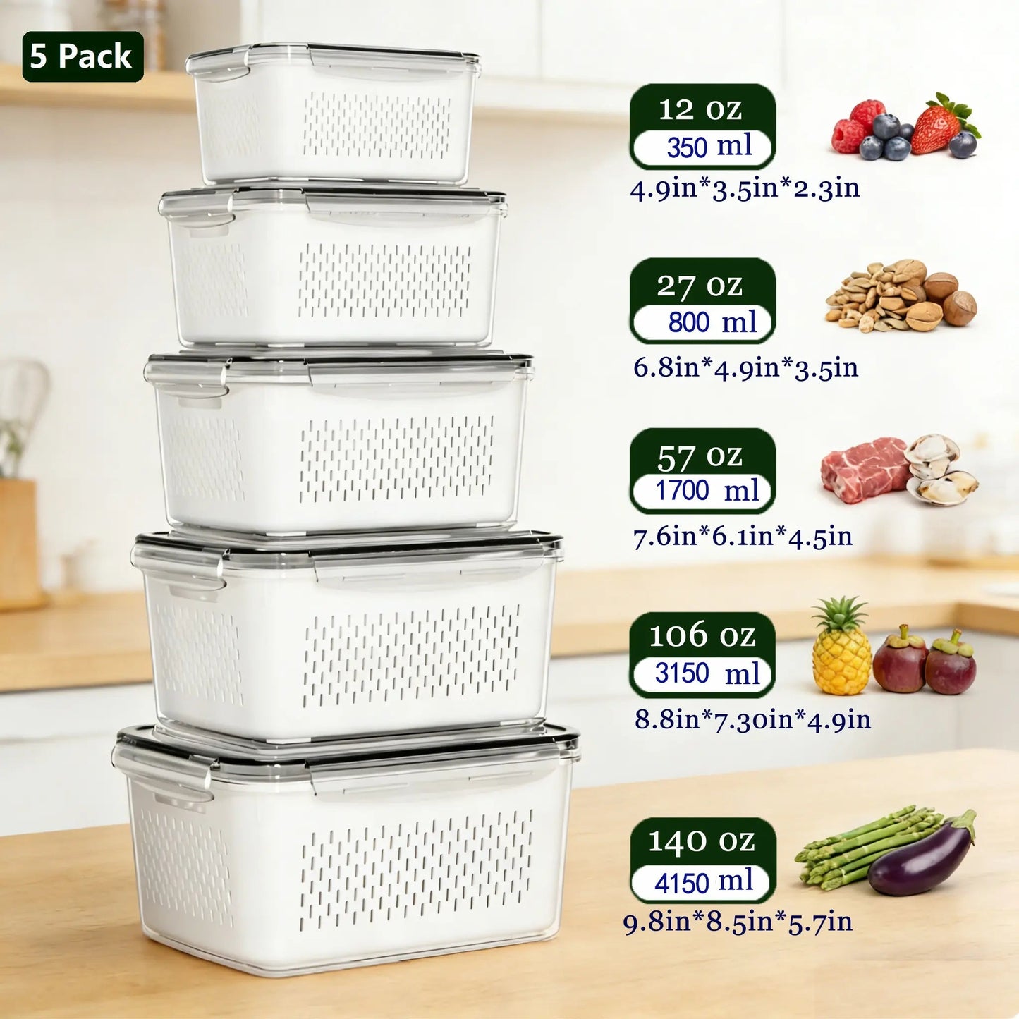 BPA-Free Food Storage Containers – Stackable Fridge Keepers for Fruits, Vegetables & Salad