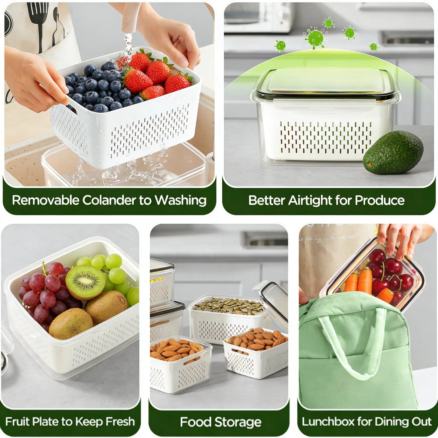 BPA-Free Food Storage Containers – Stackable Fridge Keepers for Fruits, Vegetables & Salad
