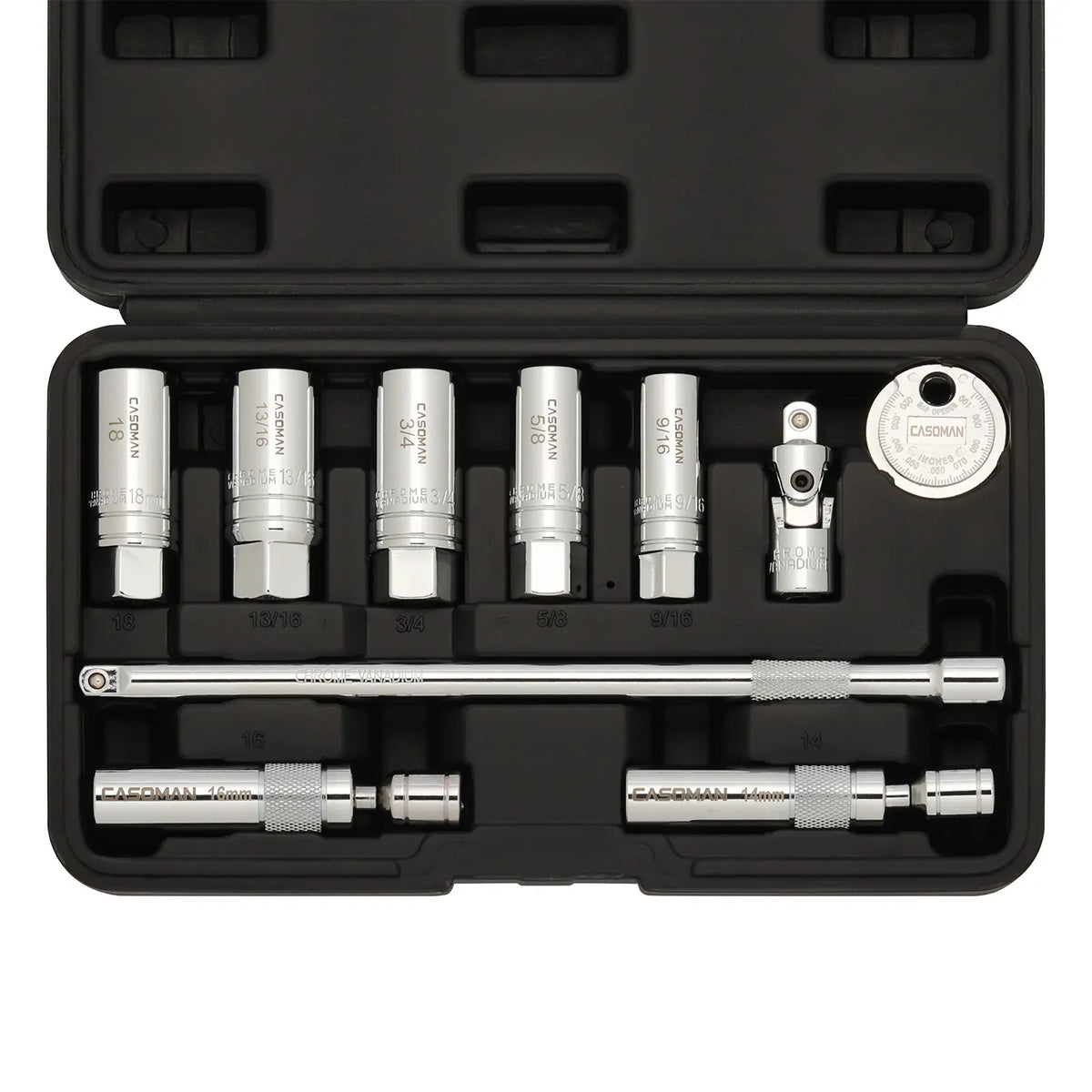 10PCS Magnetic Spark Plug Socket Set – 3/8" Drive CR-V Steel Automotive Tool Kit with Extension Bar