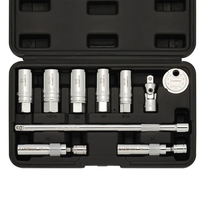 10PCS Magnetic Spark Plug Socket Set – 3/8" Drive CR-V Steel Automotive Tool Kit with Extension Bar