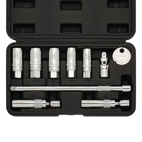 10PCS Magnetic Spark Plug Socket Set – 3/8" Drive CR-V Steel Automotive Tool Kit with Extension Bar