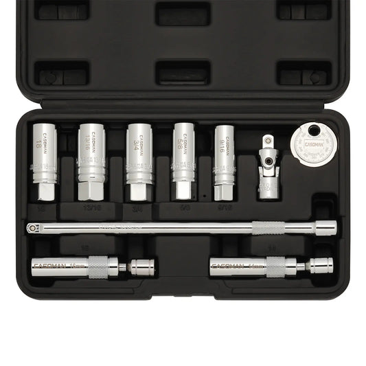 10PCS Magnetic Spark Plug Socket Set – 3/8" Drive CR-V Steel Automotive Tool Kit with Extension Bar
