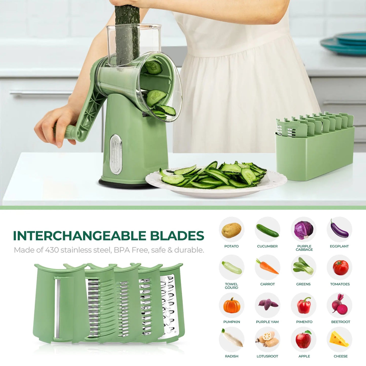 5-Blade Rotary Cheese Grater – Multi-Function Vegetable Slicer & Food Shredder for Kitchen