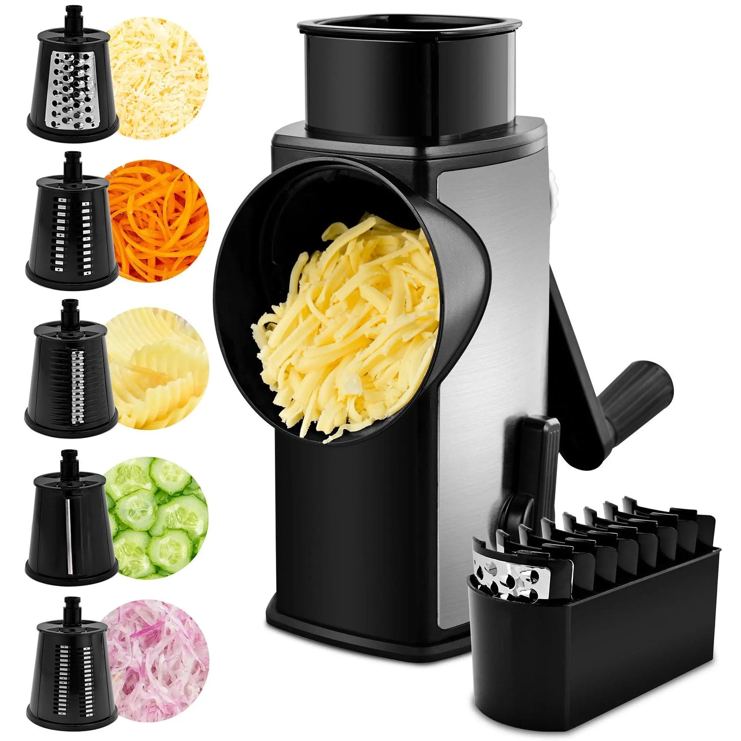 5-Blade Rotary Cheese Grater – Multi-Function Vegetable Slicer & Food Shredder for Kitchen