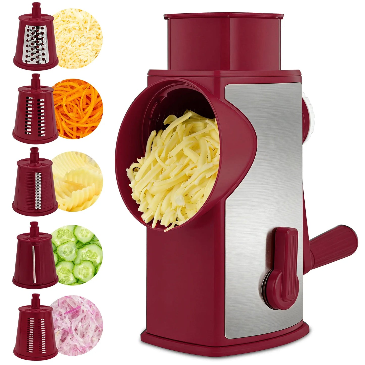 5-Blade Rotary Cheese Grater – Multi-Function Vegetable Slicer & Food Shredder for Kitchen