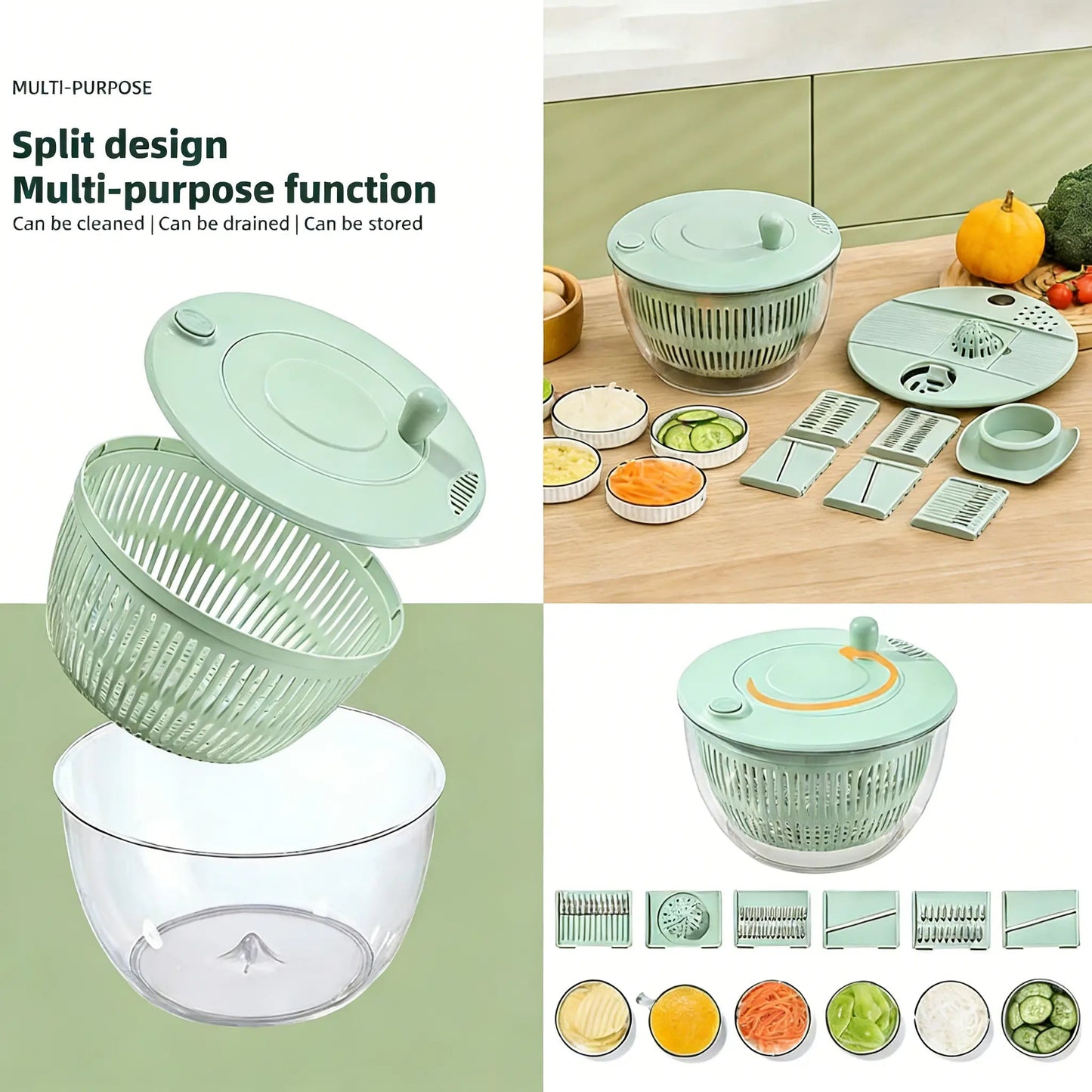 Salad Spinner with Slicer – 5.3 Qt Vegetable Washing Bowl & Kitchen Food Prep Tool
