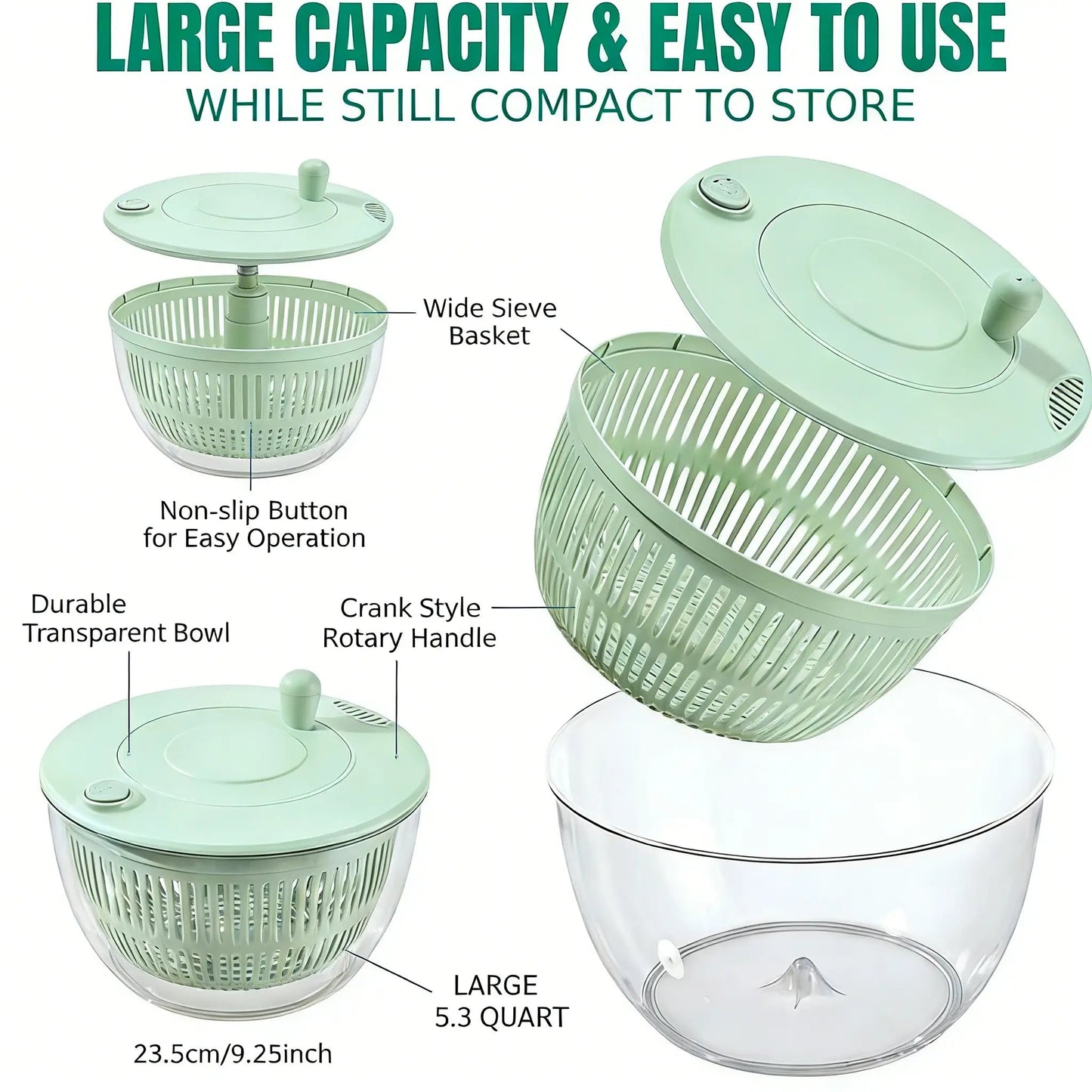 Salad Spinner with Slicer – 5.3 Qt Vegetable Washing Bowl & Kitchen Food Prep Tool