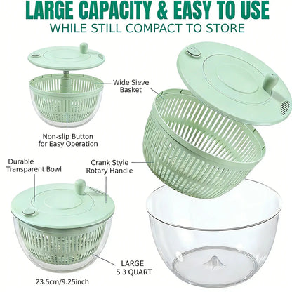 Salad Spinner with Slicer – 5.3 Qt Vegetable Washing Bowl & Kitchen Food Prep Tool