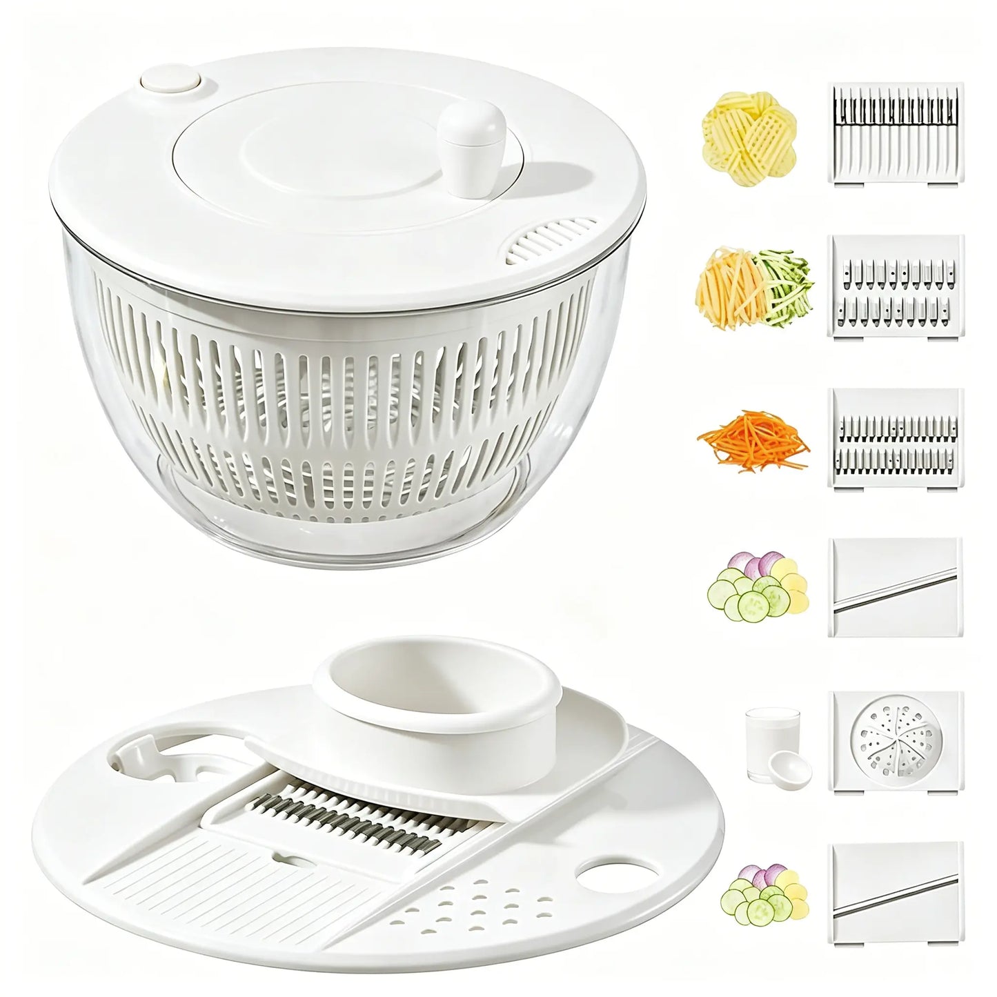 Salad Spinner with Slicer – 5.3 Qt Vegetable Washing Bowl & Kitchen Food Prep Tool